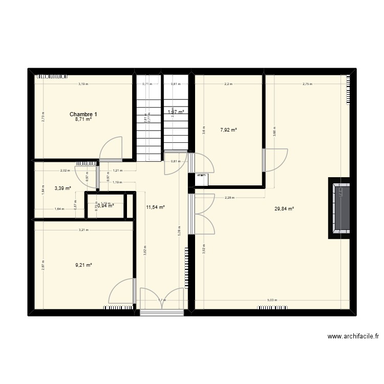 Carpentier - rdc existant. Plan de 9 pièces et 74 m2