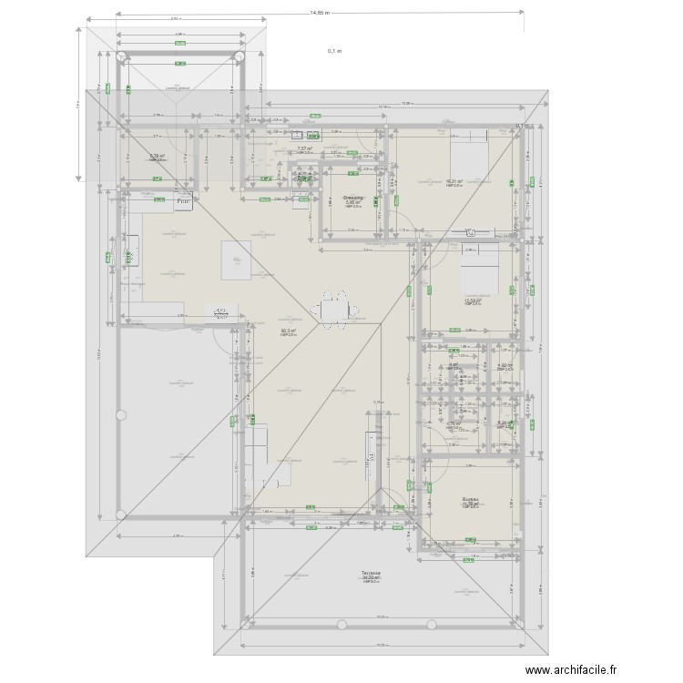 toiture. Plan de 15 pièces et 244 m2