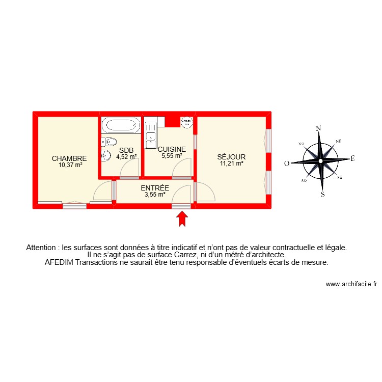 28591. Plan de 5 pièces et 35 m2