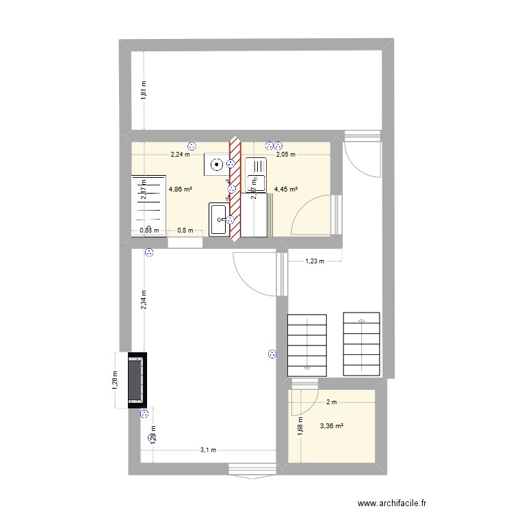 DUBLAN ETAGE 4. Plan de 3 pièces et 13 m2