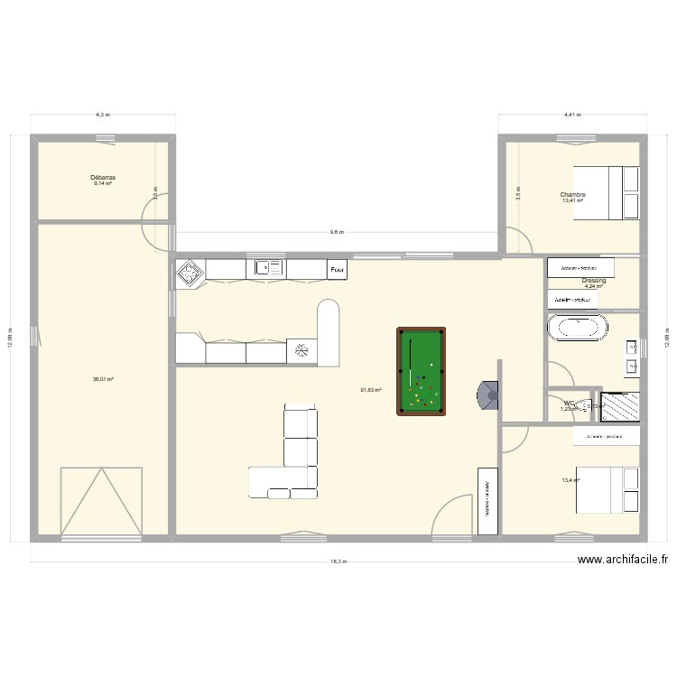 plan maison projet en x. Plan de 8 pièces et 169 m2