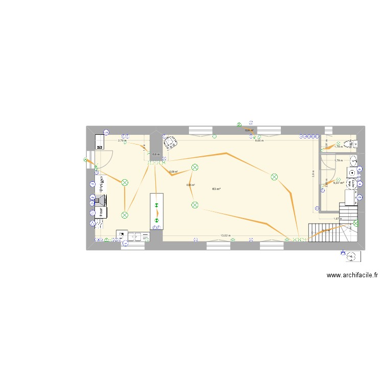 PAYSAN. Plan de 2 pièces et 68 m2