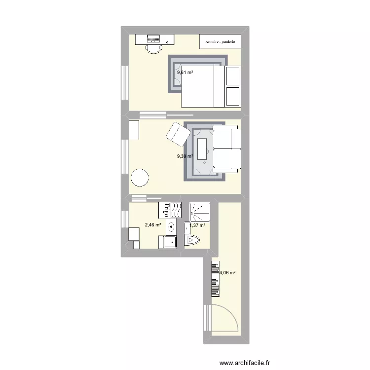 point du jour. Plan de 5 pièces et 27 m²