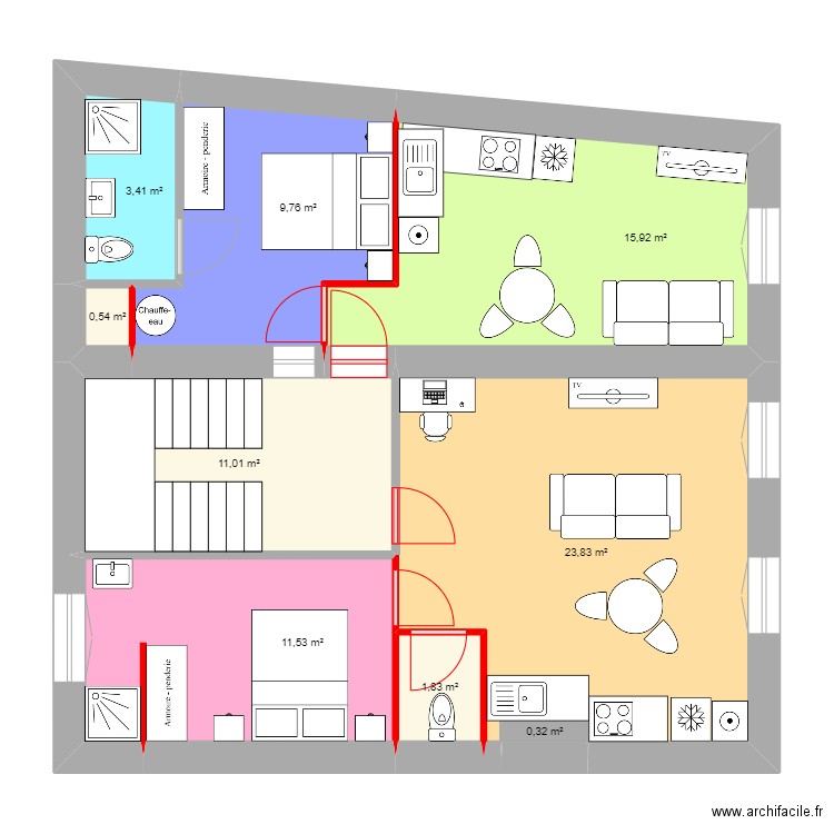 BARDEZ - 1er étage nouveau 2 appart. Plan de 9 pièces et 78 m2