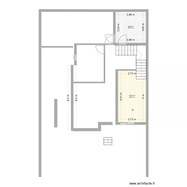 Plan 2. Plan de 2 pièces et 23 m²