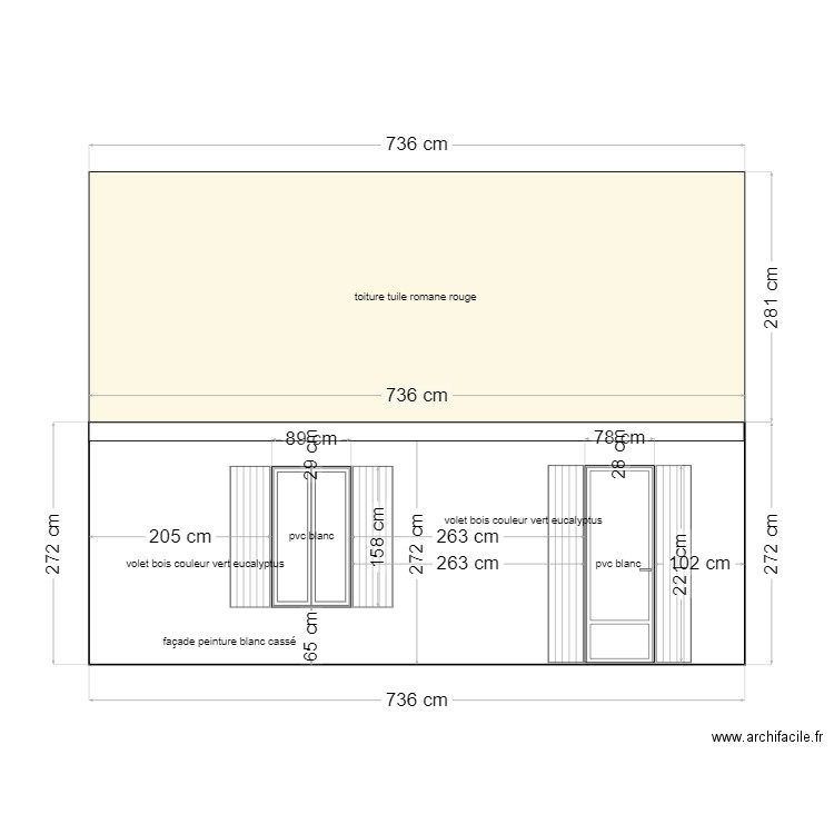 facade sud ouest. Plan de 0 pièce et 0 m2