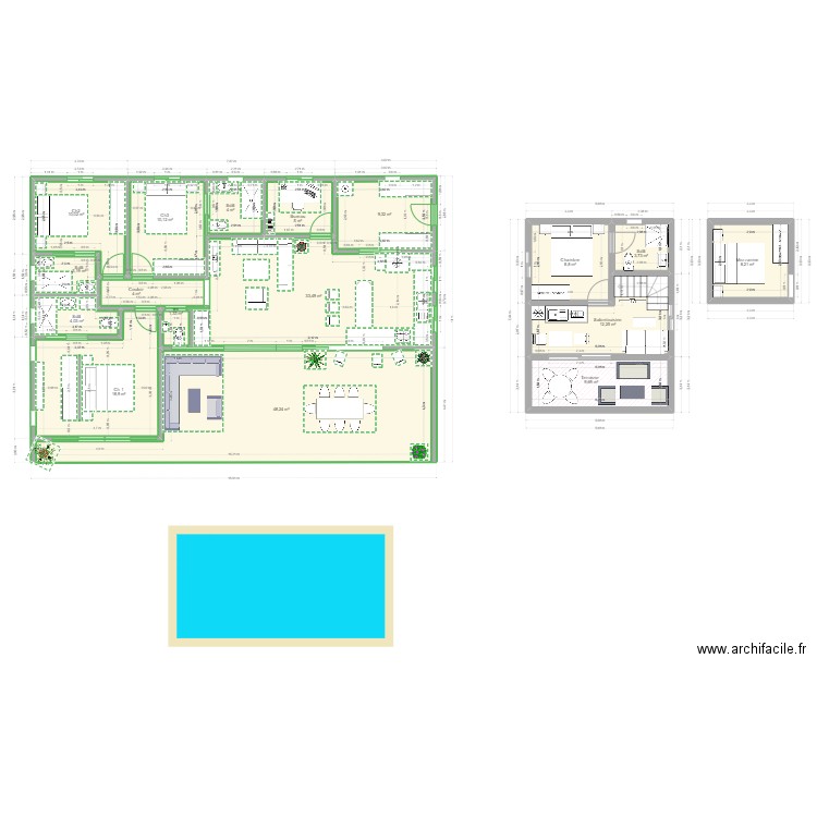 Villa del sol. Plan de 17 pièces et 194 m2