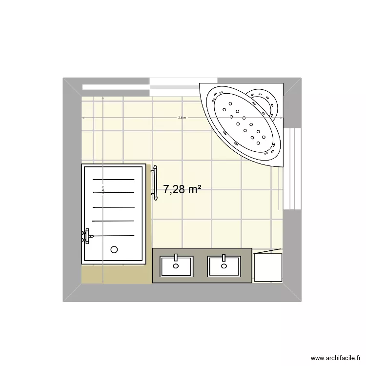 SDB2. Plan de 1  et 7 m²