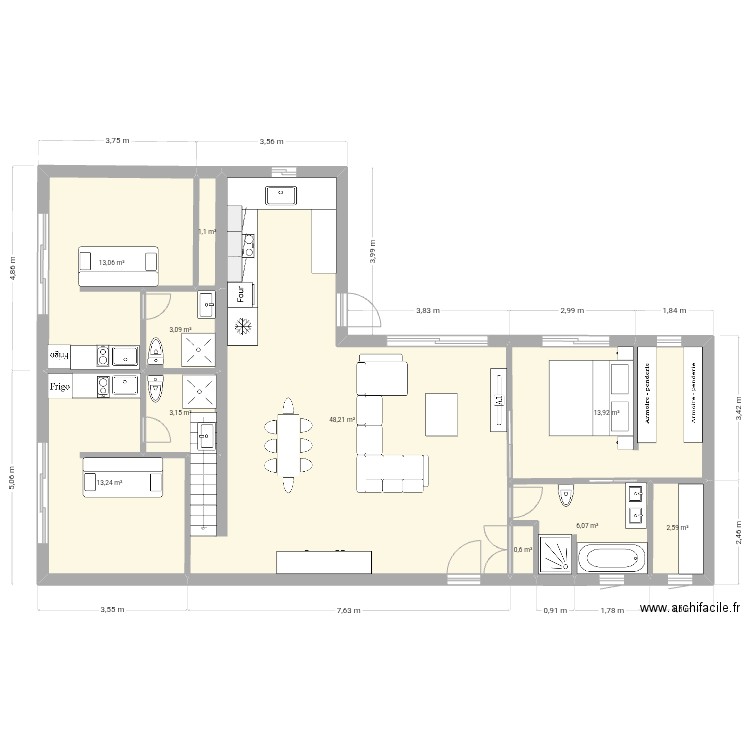Maison rdc. Plan de 10 pièces et 105 m2