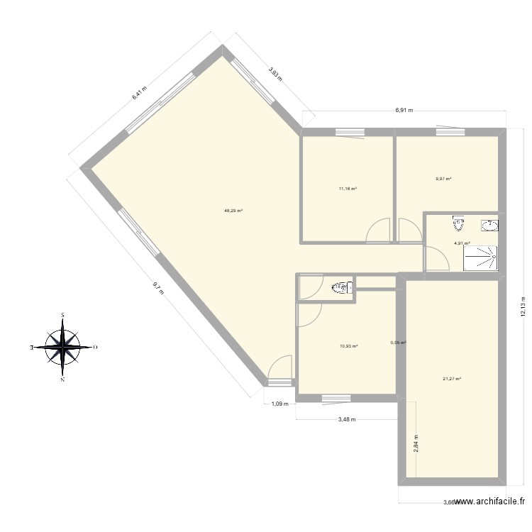 dernier1. Plan de 8 pièces et 109 m2