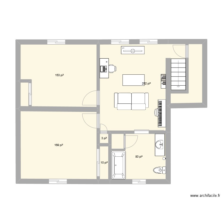 FG21-C. Plan de 6 pièces et 62 m2