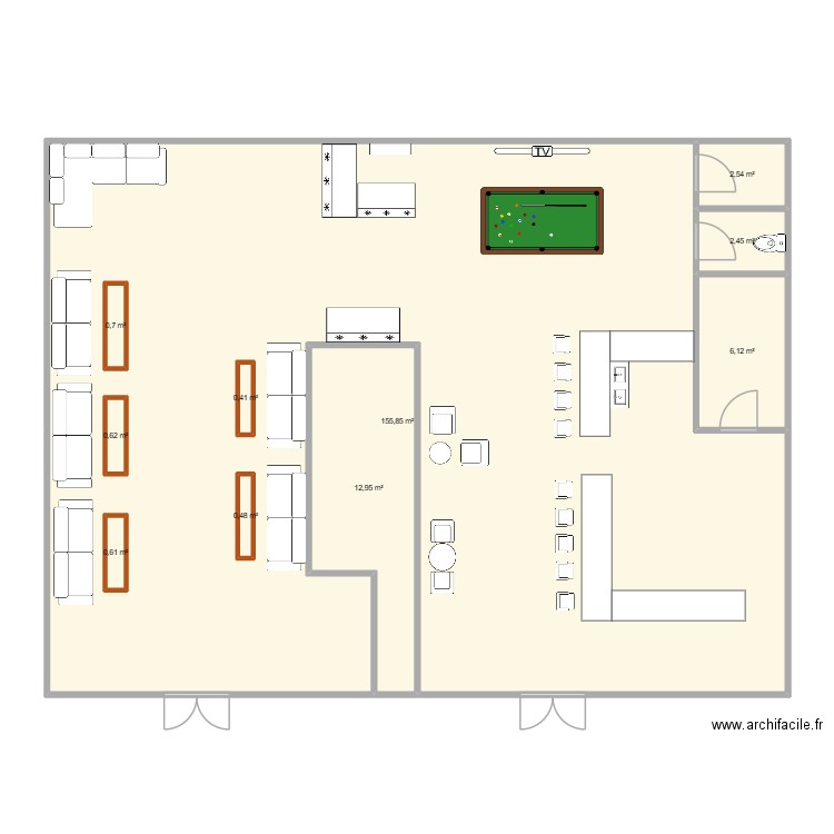 restaurant. Plan de 10 pièces et 187 m2