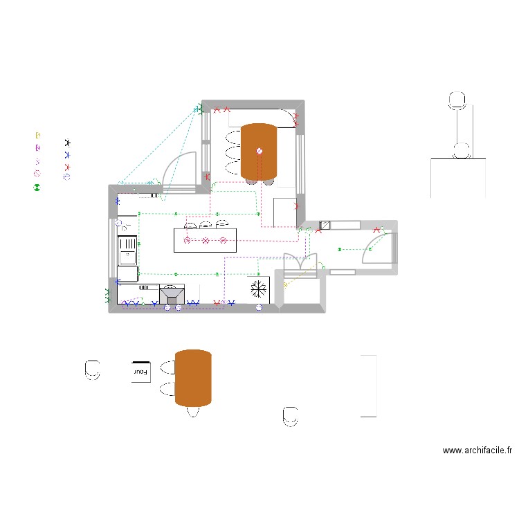 Cusine barquette. Plan de 1 pièce et 1 m2