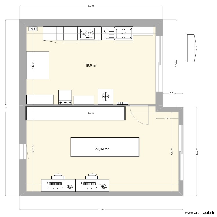 Plan Atelier Hautefage Placo. Plan de 3 pièces et 66 m2