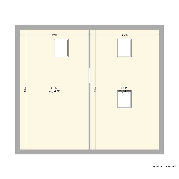 15 CHEVENELLE ETAGE. Plan de 2 pièces et 53 m2