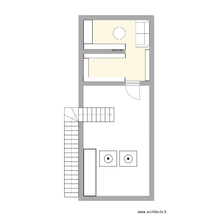 salon étage. Plan de 1 pièce et 12 m2