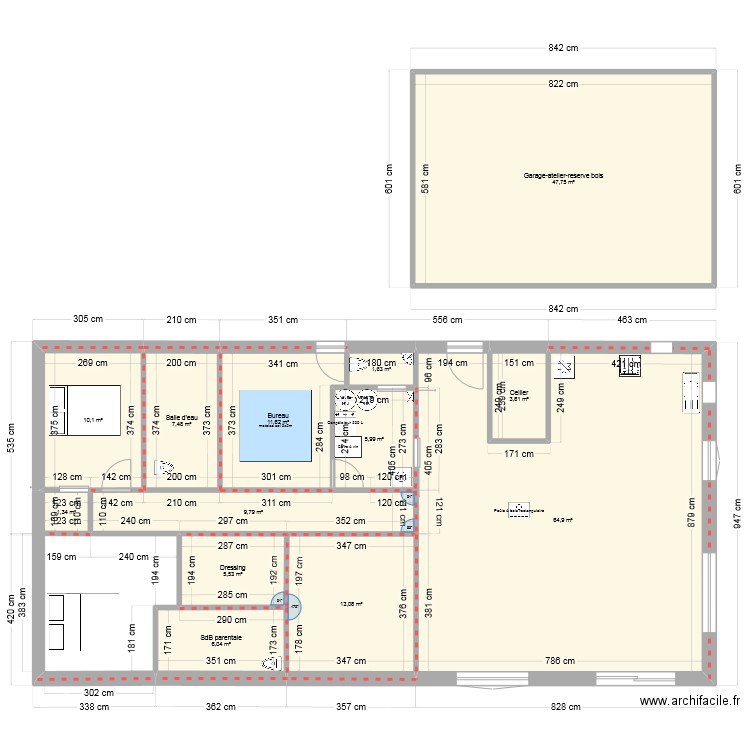 V02. Plan de 13 pièces et 189 m2