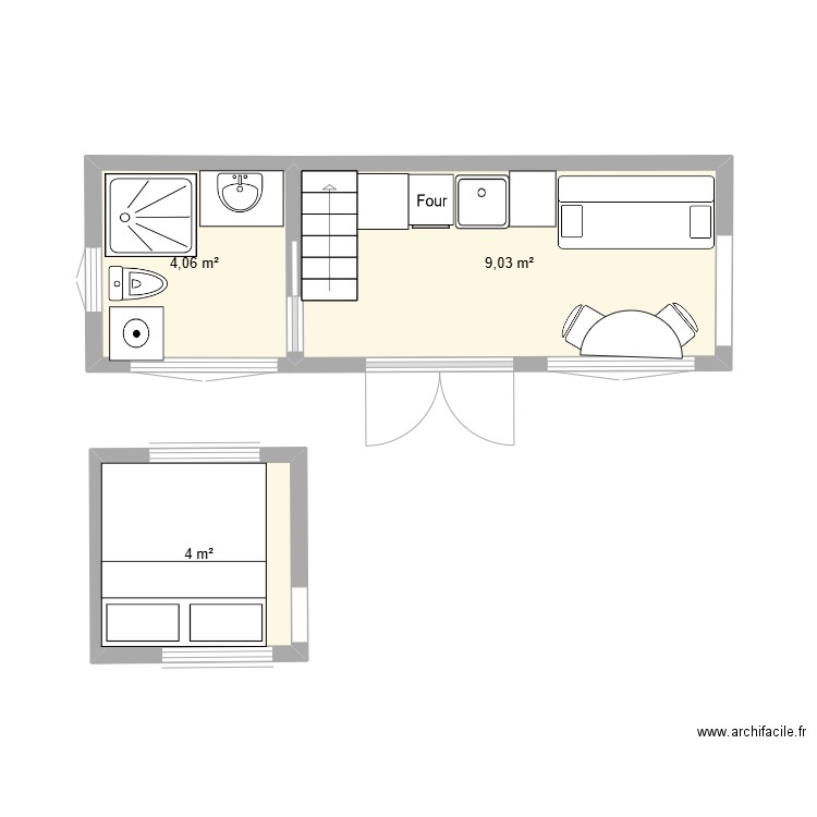 TINYHOUSE. Plan de 3 pièces et 17 m2