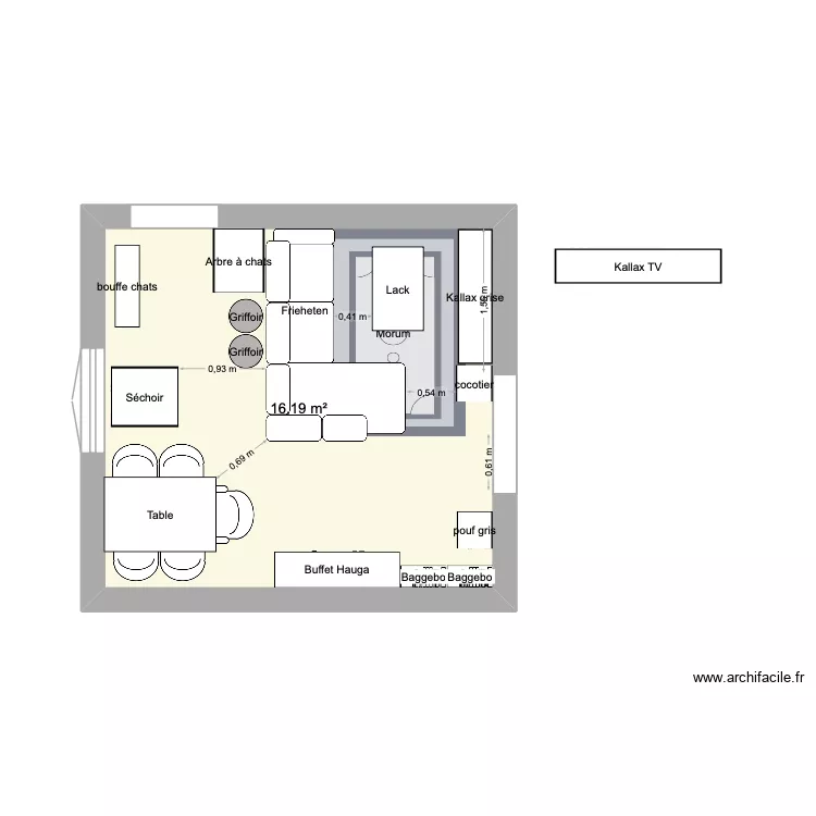 salon sannois. Plan de 1  et 16 m²