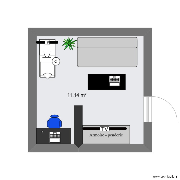 my bedroom. Plan de 1 pièce et 11 m2