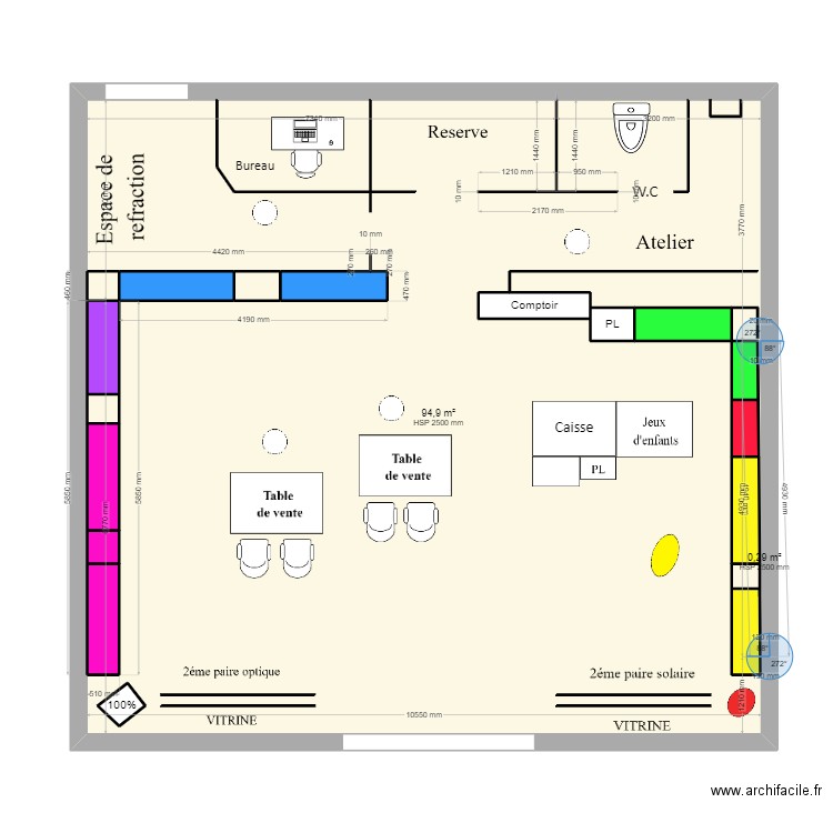 opticien1. Plan de 19 pièces et 109 m2