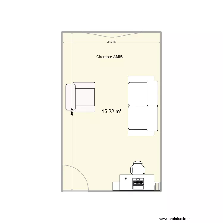 NISSA - Chambre AMIS. Plan de 1  et 15 m²