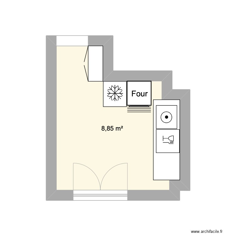 Cuisine. Plan de 1 pièce et 9 m2