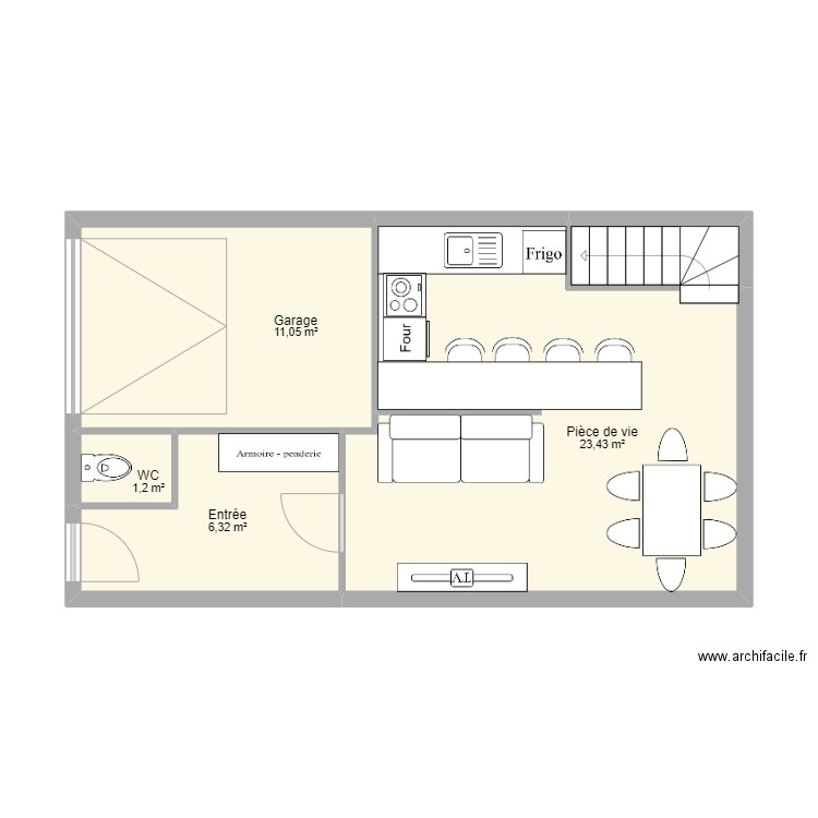 rdc cyril. Plan de 5 pièces et 44 m2