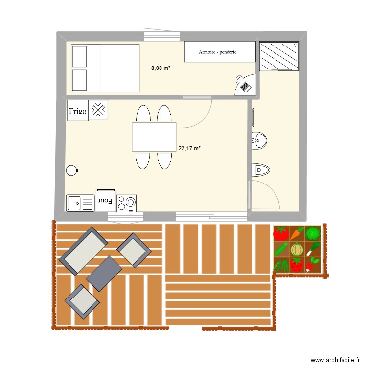 Tinny home. Plan de 2 pièces et 30 m2