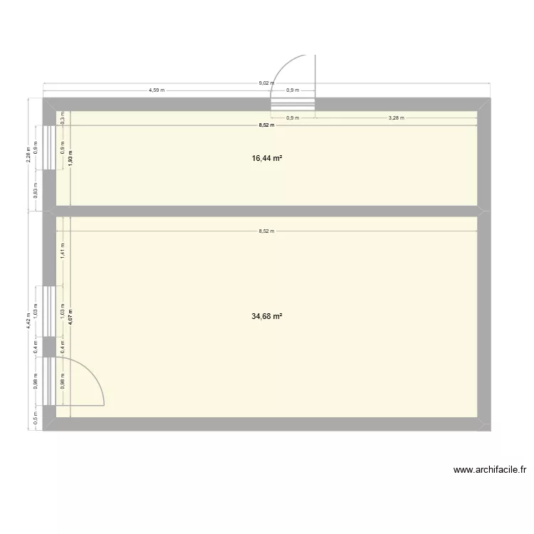 Bureaux avant travaux. Plan de 2 pièces et 51 m²
