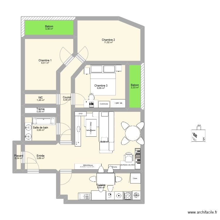 10B. Plan de 13 pièces et 81 m2