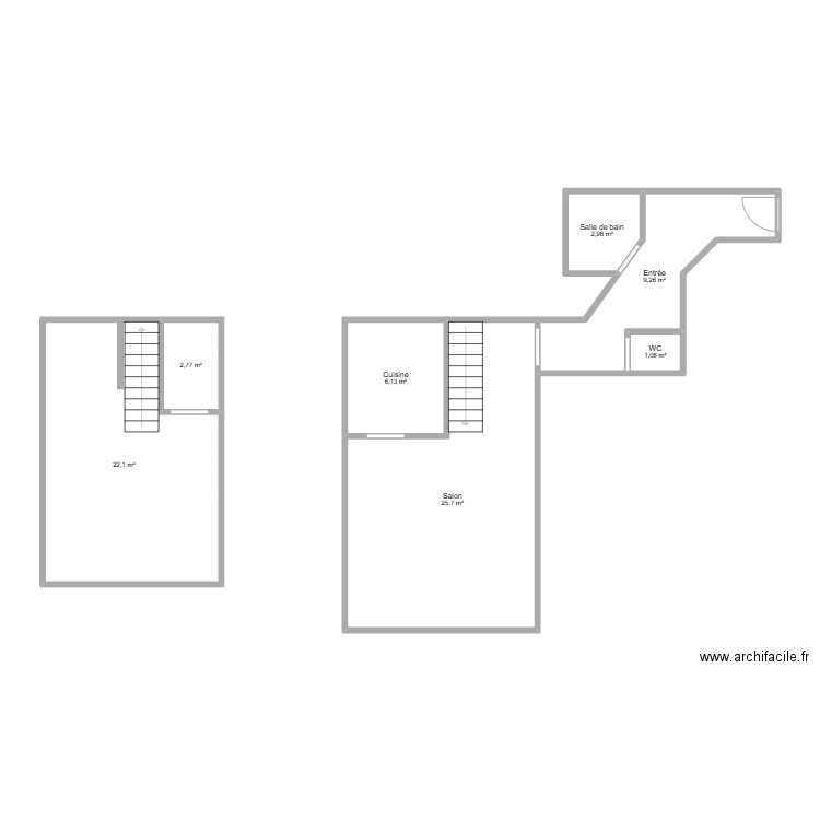 PRUDHOMME. Plan de 7 pièces et 70 m2