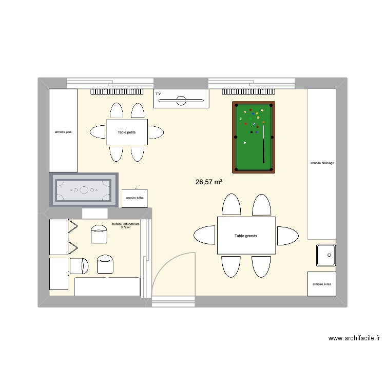 plan salle de jeux hôpital. Plan de 2 pièces et 30 m2