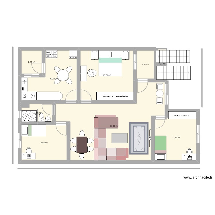 dari. Plan de 9 pièces et 93 m2