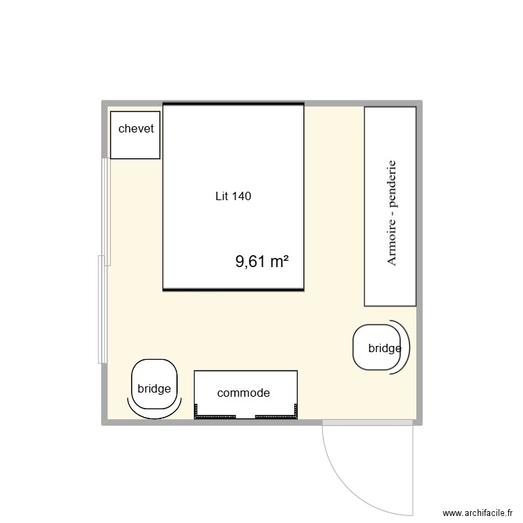 chambre bas. Plan de 1 pièce et 10 m2