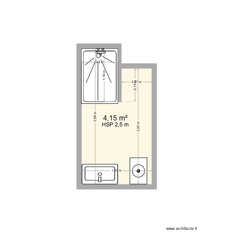 SDB Actuel. Plan de 1 pièce et 4 m2