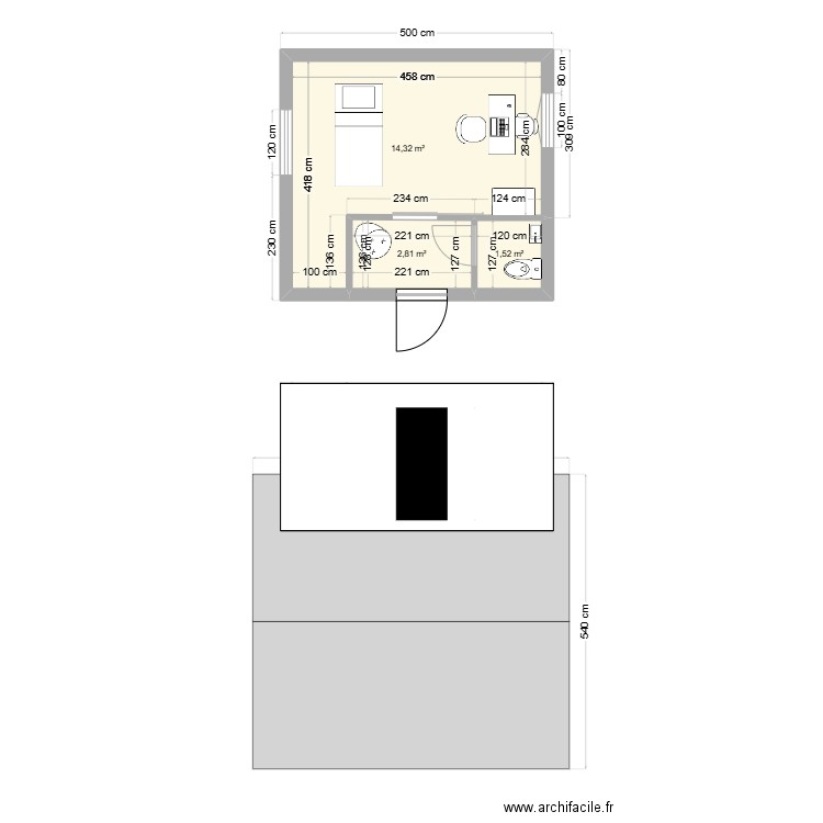 Abri jardin. Plan de 3 pièces et 19 m2