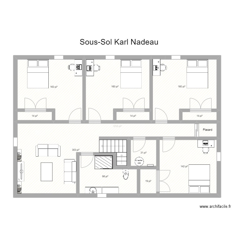 sous-sol Karl Nadeau. Plan de 13 pièces et 218 m2