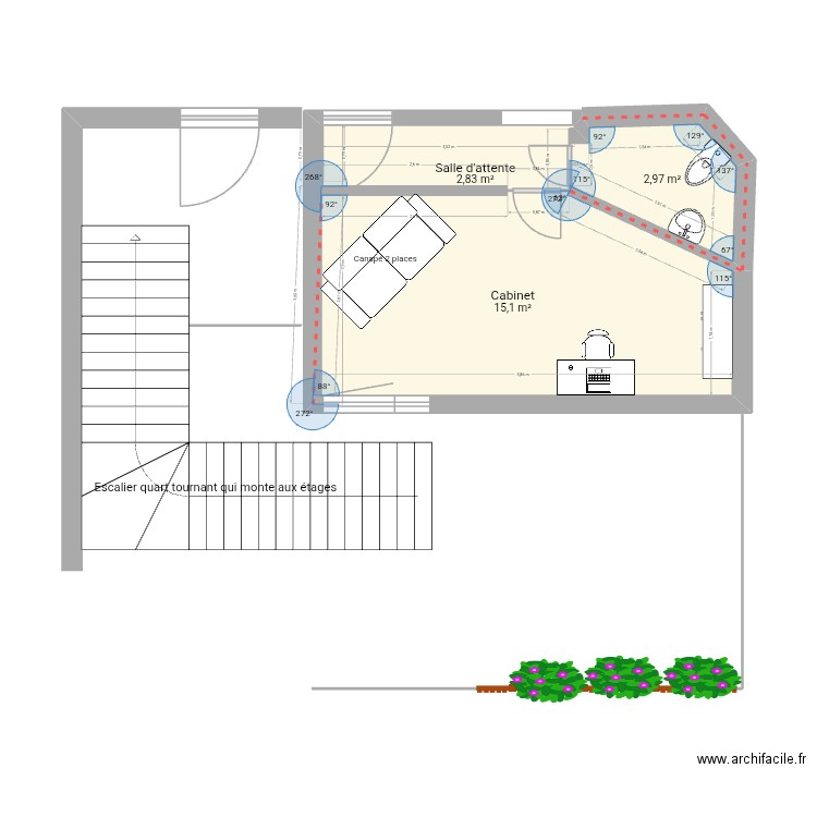 cabinet 3. Plan de 3 pièces et 21 m2