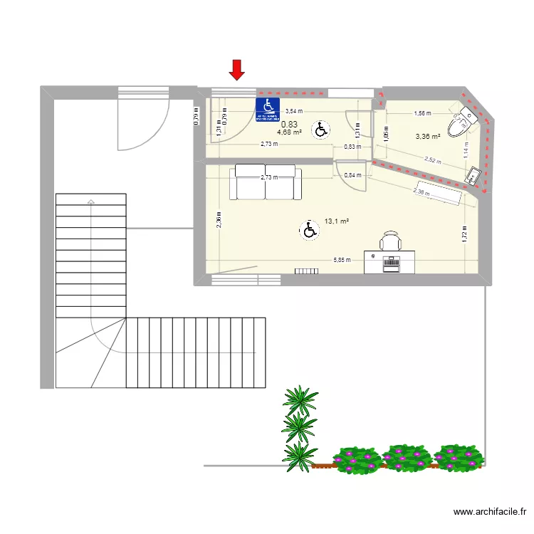Local Professionel. Plan de 3  et 21 m²