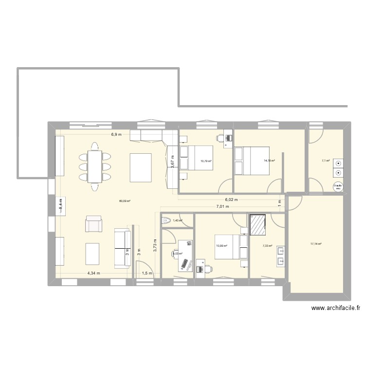 maison plein pied 2. Plan de 9 pièces et 134 m2