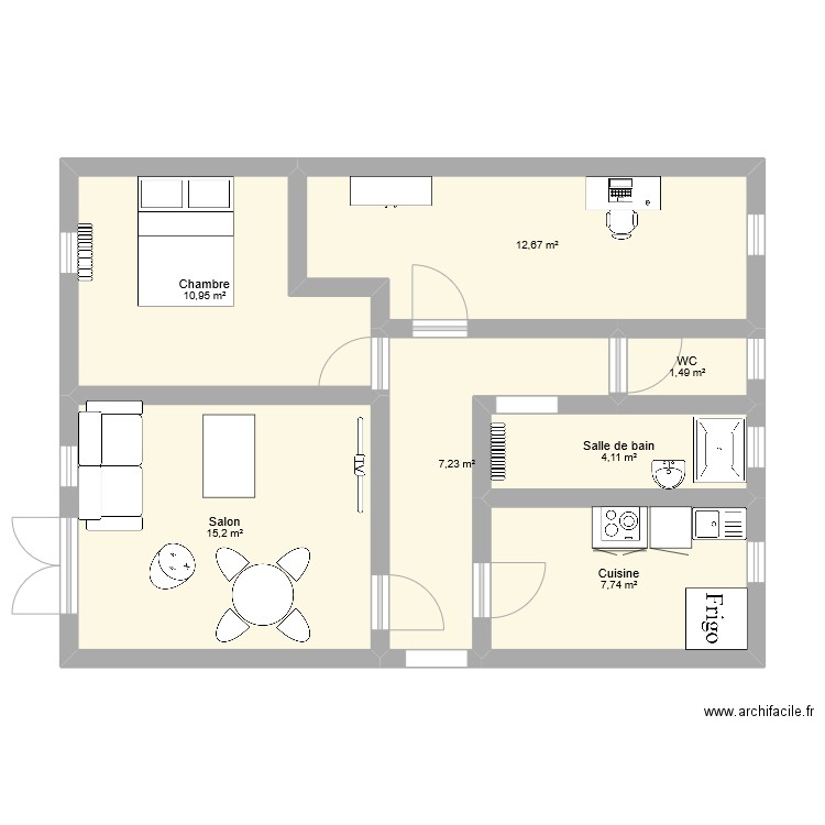 appart. Plan de 7 pièces et 59 m2