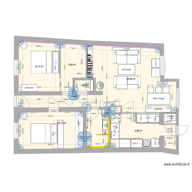 Plan Définitif new version meublée VF. Plan de 16 pièces et 107 m2