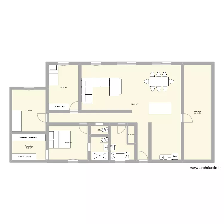 Plan apr&egrave;s r&eacute;novation 2. Plan de 9  et 138 m²