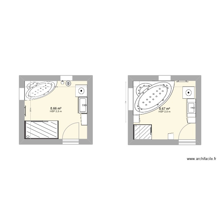 SDB. Plan de 2 pièces et 17 m2