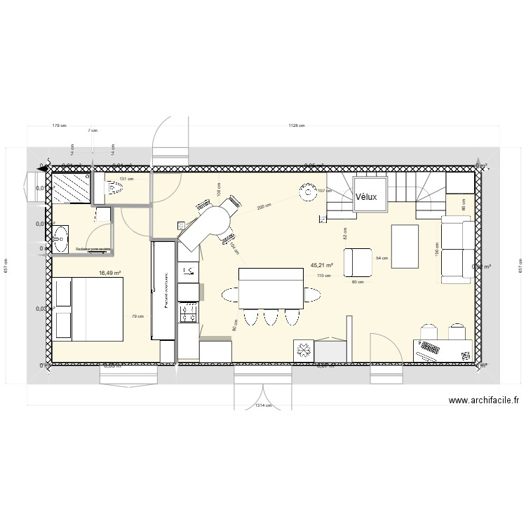 plan 5-12 Gab et Cha. Plan de 16 pièces et 62 m2