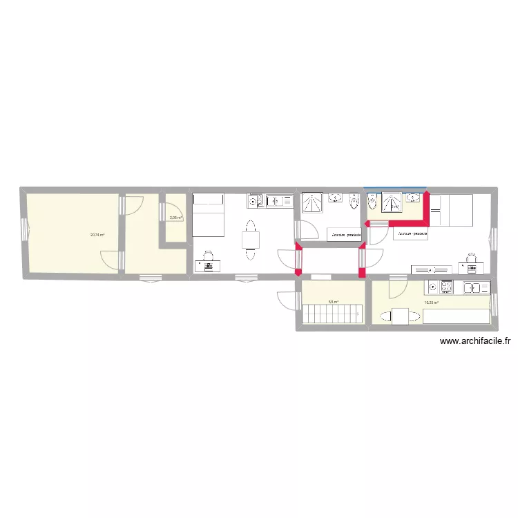 3 maisons 1 er modifi&eacute;. Plan de 