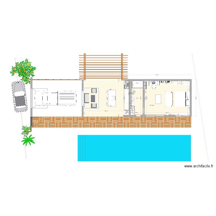 minimini kaz v1. Plan de 3 pièces et 34 m2