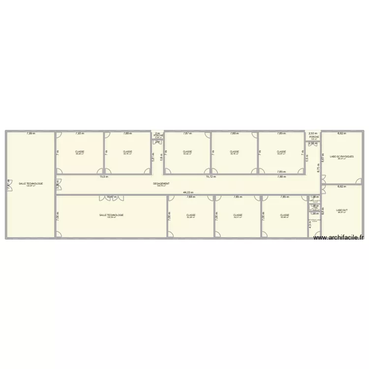Bat D coll&egrave;ge RDC. Plan de 18  et 1011 m²