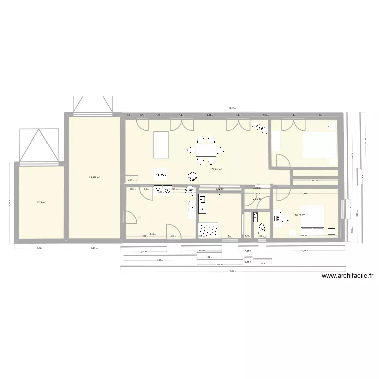 pandele. Plan de 8  et 126 m²